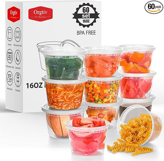 [60 Sets 16oz Deli Containers with Lids,Plastic Storage Containers with Lids,Freezer To Go Containers