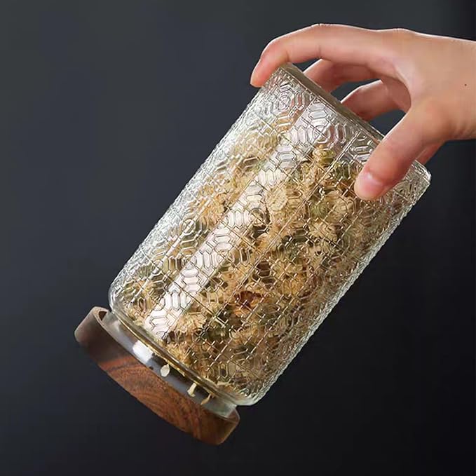 Vintage Glass Jars with Wooden Lids, 34 oz Airtight Glass Food Storage Containers Sets for the Kitchen, Sugar Candy Coffee Cookie Tea Spice Pasta