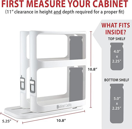 Cabinet Caddy Spice Rack Organizer for Cabinet - Slide & Rotate Kitchen Organizers and Storage - 2 Double-Decker Shelves - Non-Skid Base - Magnetic Modular Design - 10.8" H x 5.25" W x 10.8" D