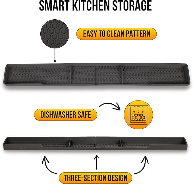TEO Magnetic Stove Top Shelf - Black Silicone 30" Over the Stove Spice Rack, Heat Resistant, No Hassle Installation, Dishwasher Safe, Over Oven Shelf