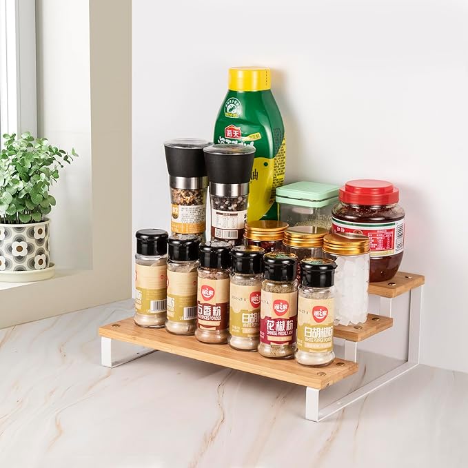 Spice Rack Kitchen Cabinet Organizer - 3 Tier Seasoning Organizer Shelf, Step Spice Storage Holder for Kitchen Cabinet, Pantry, Cupboard, Countertop