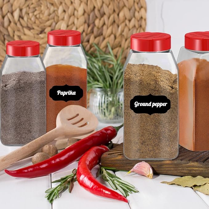 Ysglory 28 Pack 16 Oz Plastic Spice Jars Bottles Containers with Red Cap Empty Seasoning Bottles Large Clear Spice Shaker and Stickers for Storing Spice, Salt, Herbs