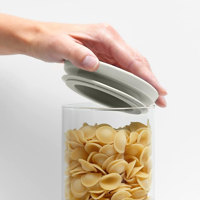 Brabantia 3pc Stackable Glass Food Jars (Mixed Colors) 0.08 + 0.16 + 0.3 Gal Heat-Safe, Dishwasher-Safe, Air-Tight Pantry Organizers