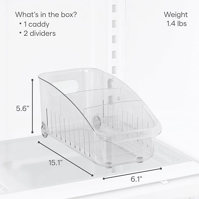 YouCopia RollOut Fridge Drawer 6", BPA-Free Clear Rolling Refrigerator Organizer Bin with Adjustable Dividers and Handles for Produce, Food, Meal and Snack Storage