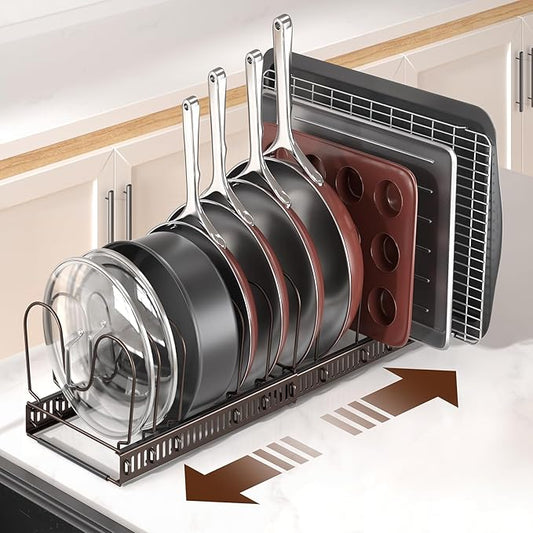 ORDORA Pots and Pans Organizer: Under Cabinet, 12 Adjustable Dividers, 11.8''-22.8'' Extendable,Pan Organizers inside Cabinet for Kitchen Storage-Bronze