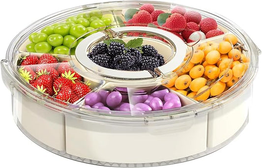 Veggie Tray with Lid,Serving Tray with Lid For Veggie Fruit and Candy,Clear Fridge Organizer and Storage for Picnic,Beach, Party, Travel Essentials