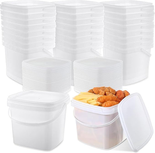 Mifoci 24 Pcs Plastic Food Containers Ice Cream Buckets with Lids and Handle Reusable Square Deli Containers Freezer and Microwave Safe for Kitchen Food Drinks Storage(169 Oz / 4.4 Qt / 1.3 Gallon)