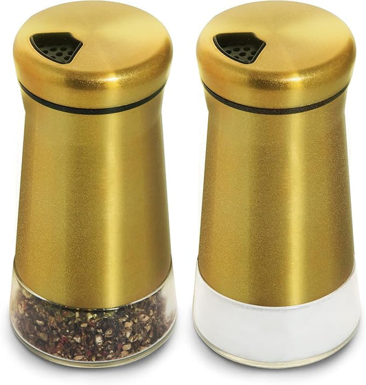 Stainless Steel Salt and Pepper Shakers,Salt Shaker Clear Bottom Jar Bottle Container with Stainless Steel Top,with Adjustable Pouring Hole for Kitchen, Cooking Table, Camp