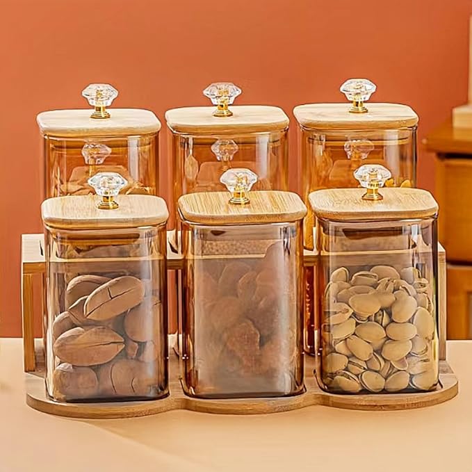 Glass Storage Containers with Lids (17oz/22oz), 6-Pack Square Glass Jars with Lids, Clear Glass Sugar Container, Pantry Organizers and Storage for Cookie Flour Oat Pasta Tea Coffee Bean (Square)
