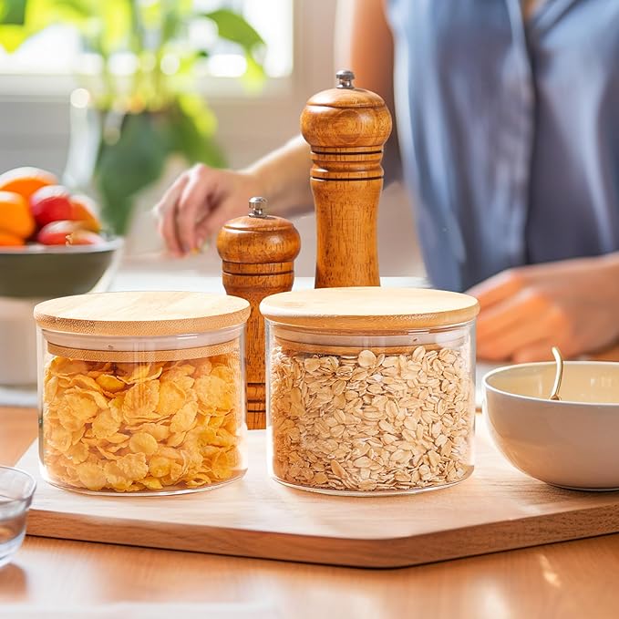 ComSaf 15oz Glass Food Storage Jars Set of 9, Clear Glass Storage Containers with Lids, Pantry Organization Jar, Spice, Salt, Blooming Tea, Coffee, Oat and Sugar Container, Small jar Set for Kitchen
