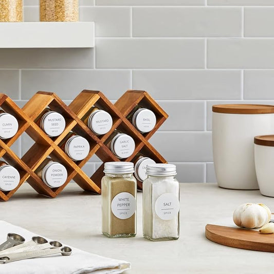 Talented Kitchen 144 Spice Labels Stickers, White Spice Jar Labels Preprinted for Spice Jar Lids, Seasoning Herbs Spice Rack Organization, Water Resistant, Black Minimalist (Round 1.5 in)