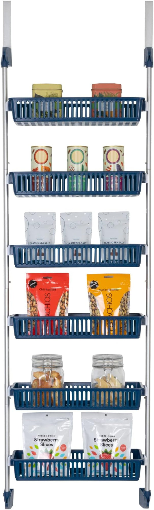 Smart Design Over-The-Door Organizer for Storage – Perfect for Pantry Organization, Bedroom, Bathroom Storage, Playroom, or Kitchen - Adjustable Steel Frame with 6 Baskets & Wall Mount – Blue …