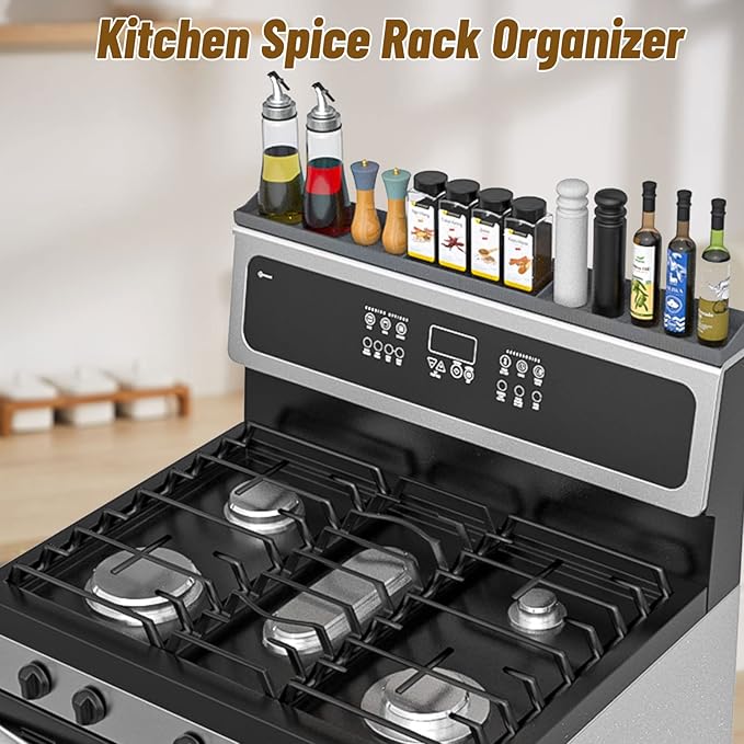 30 Inch Silicone Magnetic Stove Top Shelf with 6 Magnets, Stove Spice Rack Shelf Foldable Magnetic Spice Rack for Stove, Stove Shelf for Back of Stove, Stove Rack for Kitchen (grey)