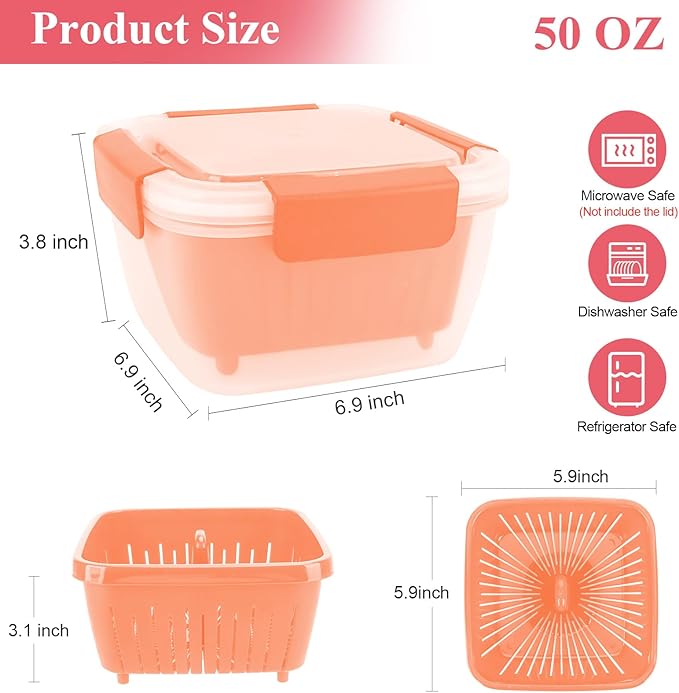 shopwithgreen 50oz Berry Keeper Fruit Storage Container for Fridge, Fresh Food Produce Saver Containers with Removable Drain Colanders and Lid, Vegetable Lettuce Keeper Bowl for Refrigerator Organizer