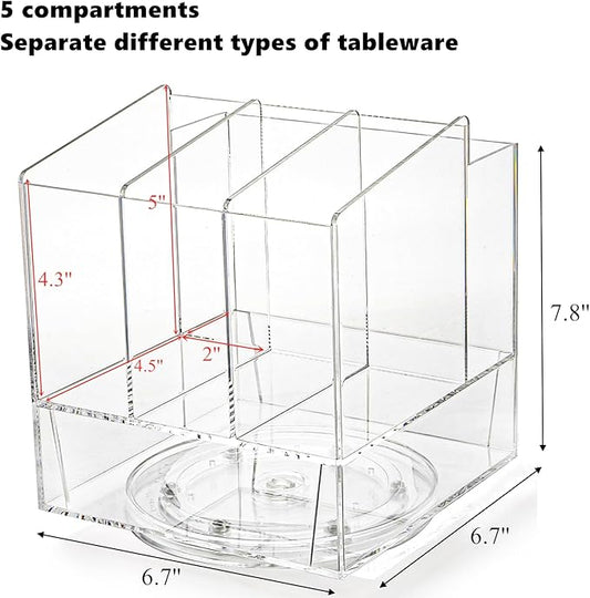 Swivel Utensil Holder, Acrylic Rotating Silverware Caddy Holder for Party, Countertop Flatware Caddy Cutlery Holder for Kitchen, Clear Napkin Holder Table Organizer Holds Fork, Spoon, Knife