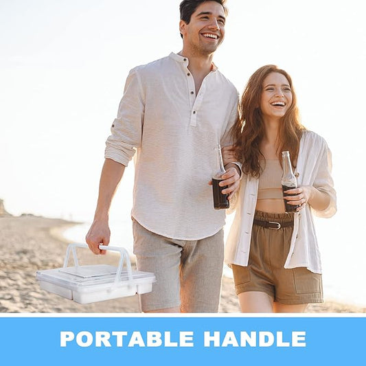 Portable Utensil Holder for Countertop with Lid & Handle, Plastic Silverware Tray for Drawer Flatware Organizer, White