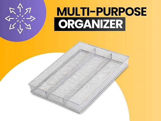 YBM Home Metal Silverware Organizer for In-Drawer Cutlery Storage, 3 Compartment Mesh Cutlery Flatware Tray Sorts Kitchen Utensils, Great for Office Supplies 1150s