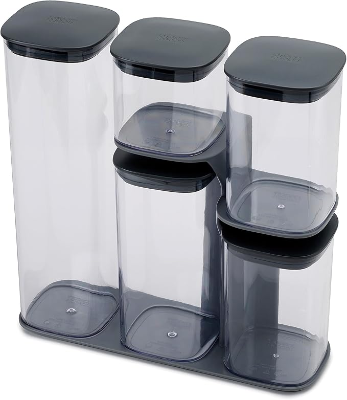 Joseph Joseph Podium Dry Food Storage Container Set with Stand, 5-piece, Gray