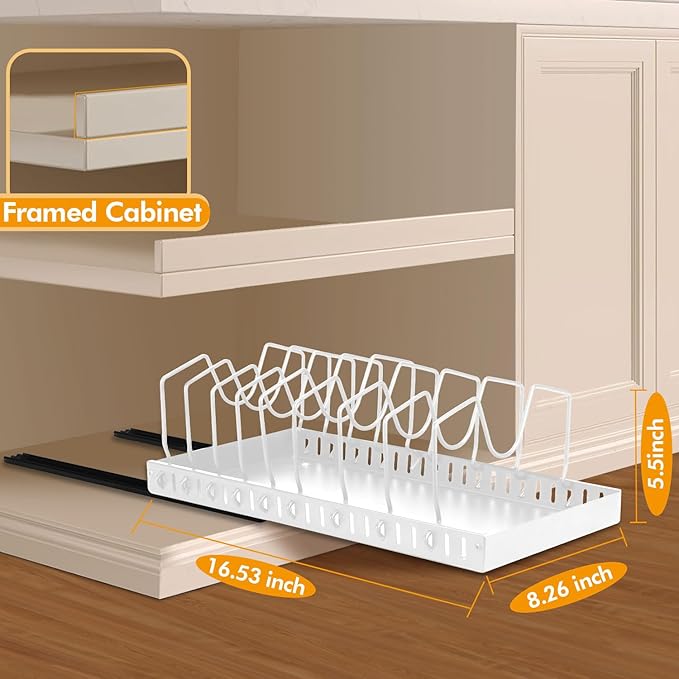 2 Pcs Pull-Out Pots and Pans Organizer Under Cabinet, Pot and Pan Organizers Inside Cabinet for Kitchen Cabinet Storage and Pots Storage Rack Pans Lid Dishes Holder Bakeware Organizer (white)