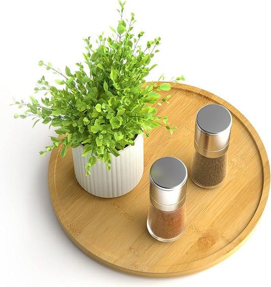 Lazy Susan Organizer Homerays 9 Inch Non-Skid Bamboo Lazy Susan for Kitchen Rotating Spice Rack for Kitchen Cabinet, Wood Turntable for Kitchen Countertop Organizer
