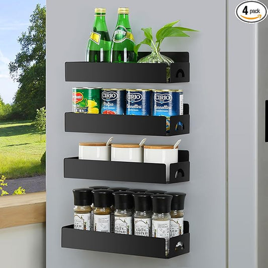 Wetheny Magnetic Spice Rack for Refrigerator,4 Pack Moverable Magnetic Shelf,Fridge Magnet Organizer,Spice Rack Organizer,Seasoning Rack for Kitchen Organizers and Storage