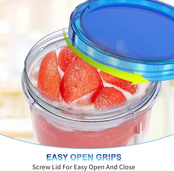 [32 oz 6 Pack] Food Storage Freezer Containers Clear bottom With blue Twist Top Lids Reusable, Plastic Airtight Meal Prep Containers BPA Free | Stackable | Leakproof | Microwave/Dishwasher Safe