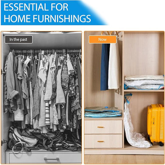15 Pack Vacuum Storage Bags,Vacuum Seal Bags for Clothing with Hand Pump, 2 Jumbo+4 Large+4 Medium+5 Small, 80% Space Saver Bags for Clothes, Pillows, Comforters and Blankets, Home Travel Essentials