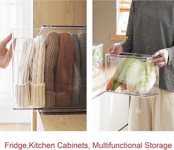 Abiudeng Refrigerator Organizer Bins, Refrigerator Storage Bins Drawers Stackable Clear Fridge Organizer - BPA Free Plastic Storage Drawers