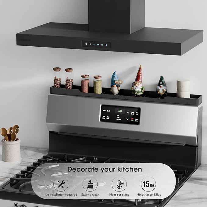 Bumusty Silicone Magnetic Stove Shelf For Back Of Stove, Over The Stove Shelf, Magnetic Stove Top Shelf, Kitchen Spice Rack Organizer, Oven Shelf For Top Of Stove - Black