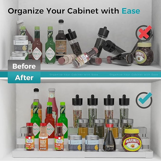 Spice Rack Organizer for Cabinet - 3 Tier Expandable Spice Organizer for Cabinet Easy Visibility - Adjustable Cabinet Spice Organizer for Kitchen Countertop Cupboard Pantry Organization (White)