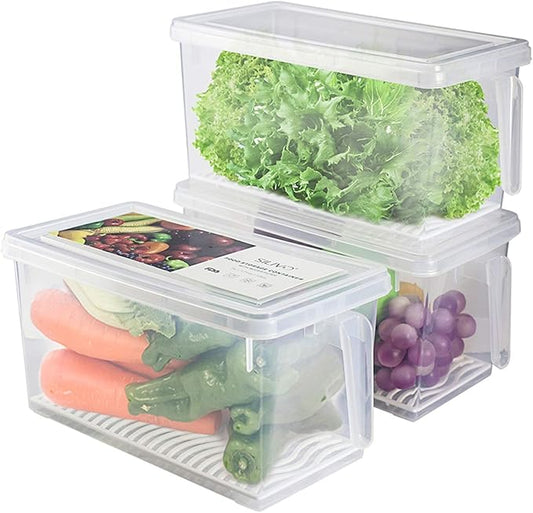 SILIVO Lettuce Keeper for Fridge(3 Pack)- 4.5L Vegetable Storage Containers for Refrigerator with Drain Tray Keep Fresh for Veggies and Salad