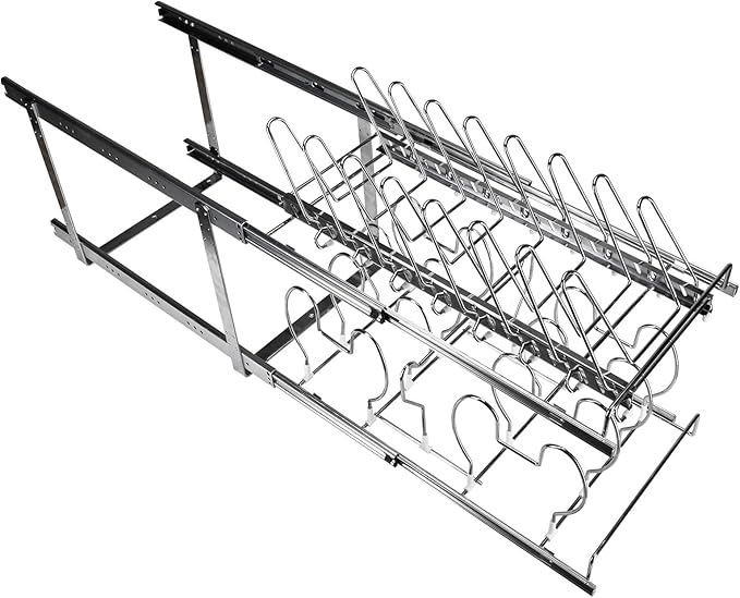 VEVOR Pan and Pot Rack, 2-Tier Expandable Pull Out Under Cabinet Organizer, 12"W, Carbon Steel, Double Tier