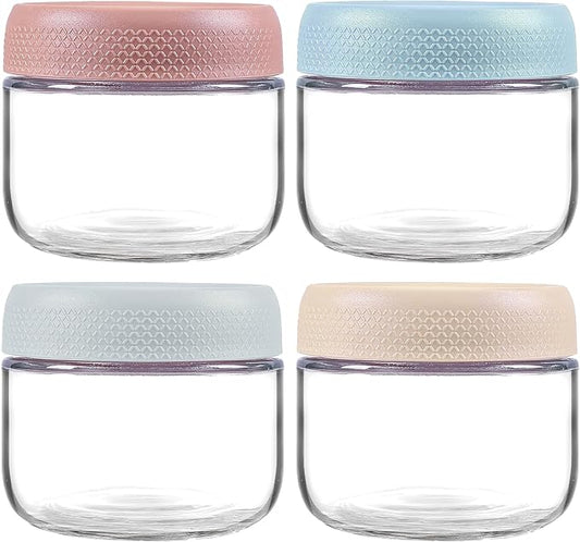 8 oz/250 ml Clear Glass Storage Canister with Airtight Lid, 4 Pack Small Cute Decorative Container Jar for Overnight Oats, Snacks, Yogurt, Cereal, Fruit, Salad, Spice, Sugar, Coffee, Tea