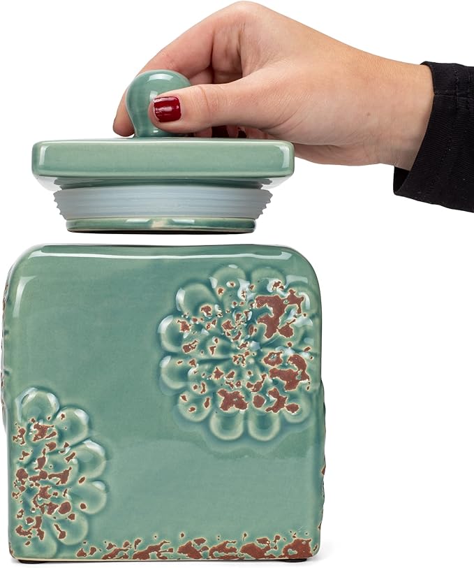 Floral Blue 10, 9, 8 inch Ceramic Food Storage Canisters Set of 3 38993
