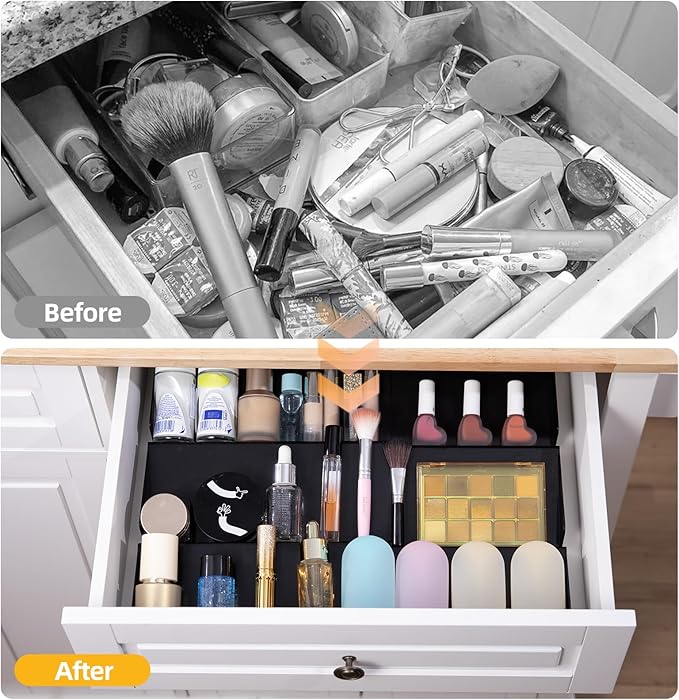 Expandable Spice Drawer Organizer, 3 Tier Seasoning Jars Drawer Insert, Spice Rack Organization for Drawer Cabinet Countertop Pantry Makeup Storage(Black)