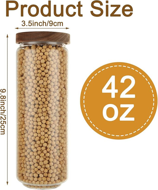 4 Set Glass Food Storage Jars with Bamboo Lids, 42oz/1250ml Glass Canisters with Airtight Lids, Glass Food Storage Jar for Pasta, Coffee Beans, Cereal