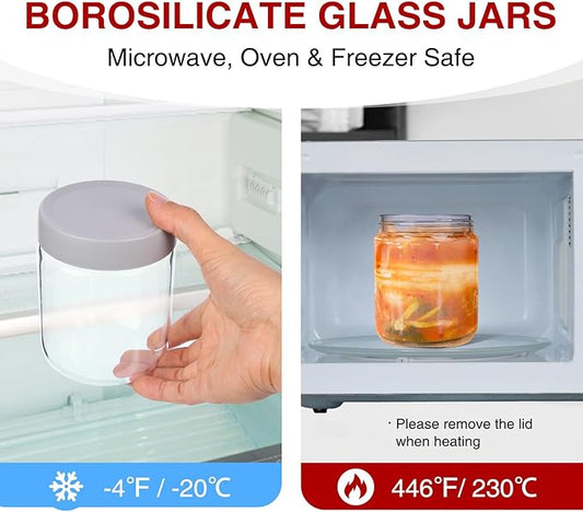 16oz Borosilicate Glass Jars with Lids - Freezer to Oven Safe (-4°F to 446°F), Airtight Meal Prep Containers for Overnight Oats, Snacks, Coffee，Microwave & Dishwasher Safe (6pack)