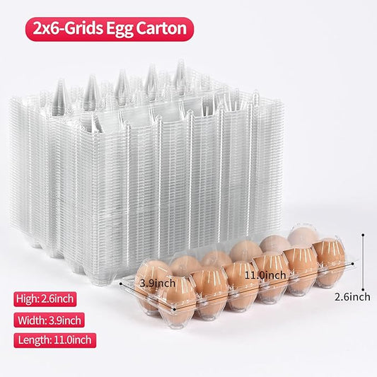 120 Piece Transparent Plastic Egg Cartons Specs2×6 12 Individuai Plastic EggCartons Farm Eggs Storage Size11×3.93×2.6inch(2x6 12 bulk Egg Cartons, 120 pieces)
