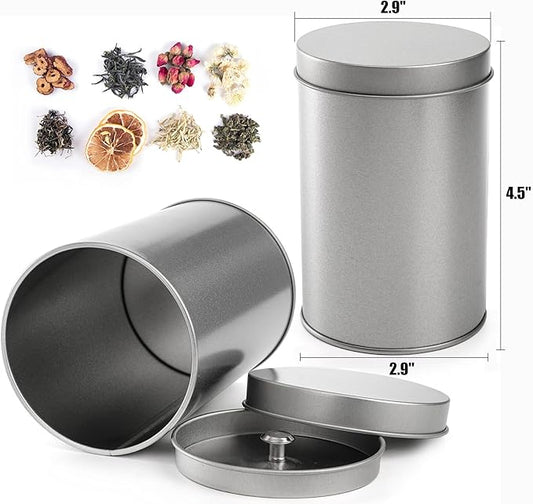 Yesland 6 Pack Tea Tin Canister with Airtight Double Lids, 12 Fluid Oz Tin Can Box and Small Round Kitchen Canisters for Loose Tea, Coffee, Candy, Herbs and Spices(Silver)