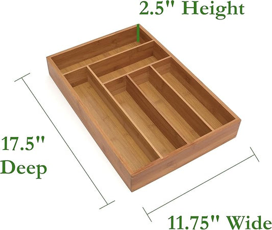 Lipper International 8878 Bamboo Wood Deep Flatware Organizer with 6 Compartments, 12" x 17-1/2" x 2-1/2"