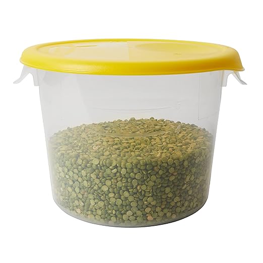 Rubbermaid Commercial Products Plastic Round Food Storage Container with Handle, 6 Quart, Clear, High Temperature Range Food Organization for Wet/Dry Food in Kitchen/Restaurants/Cafeteria, Pack of 12