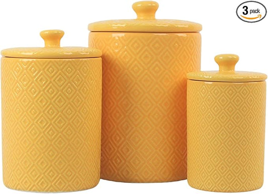 10 Strawberry Street Kitchen Canister, 3 Piece Set, Diamond Yellow
