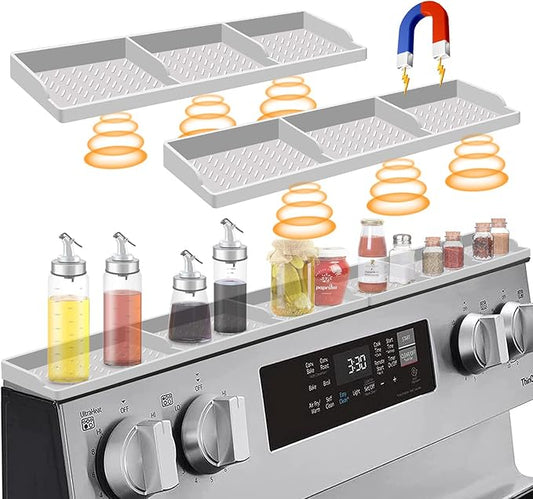 Stove Top 30 Inch Magnetic Silicone Shelf Over the Stove Spice Rack Kitchen Organizer for Above Stovetop Light Grey