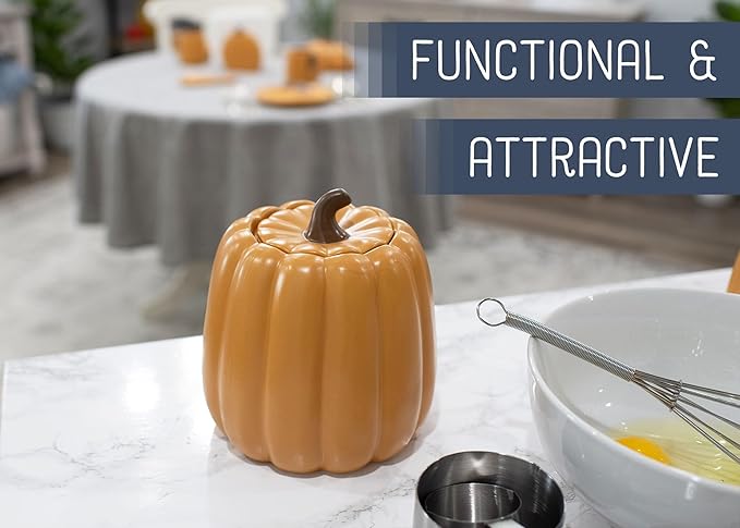 Nat & Jules Pumpkin Shaped 6 x 6 Inch Ceramic Storage Canisters: Perfect for Halloween, Thanksgiving and Indoor Fall Table Décor & Centerpieces - Set of 3, Orange