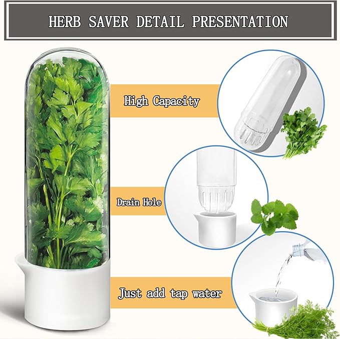 Herb Saver for Refrigerator, Fresh Herbs Lettuce Keeper for Refrigerator, Cilantro Container for Fridge Parsley Mint Leaves Fresh Herb Keeper, Refrigerato Storage for Fresh for 2-3 Weeks (3PCS)