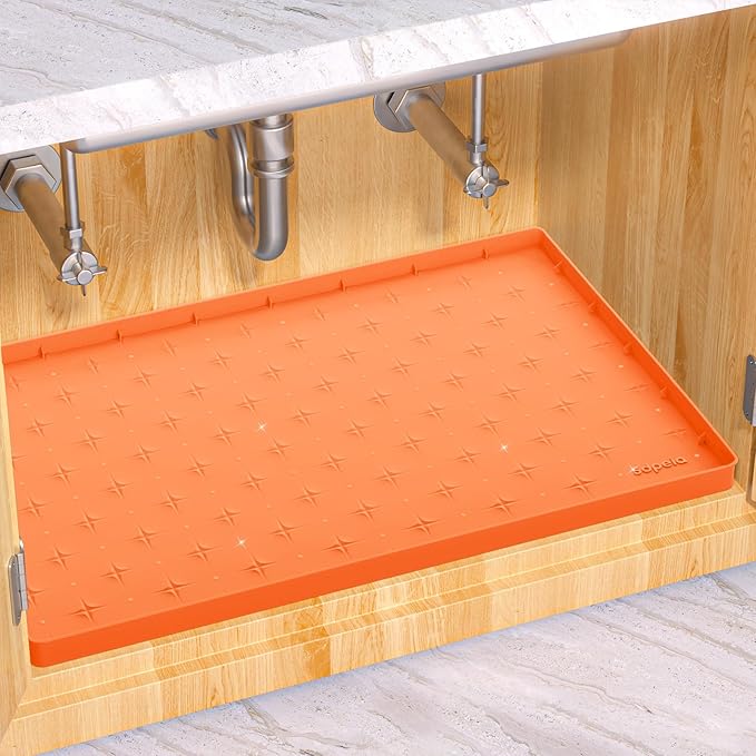 Sdpeia Under Sink Mat for [28" x 22"] Cabinet, Upgraded Silicone Waterproof Mat Kitchen Cabinet Liner Cabinet Protector Kitchen Organizers and Storage