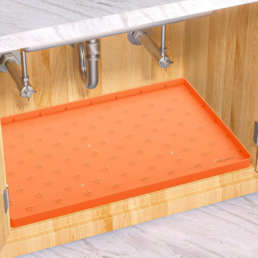 Sdpeia Under Sink Mat for [28" x 22"] Cabinet, Upgraded Silicone Waterproof Mat Kitchen Cabinet Liner Cabinet Protector Kitchen Organizers and Storage