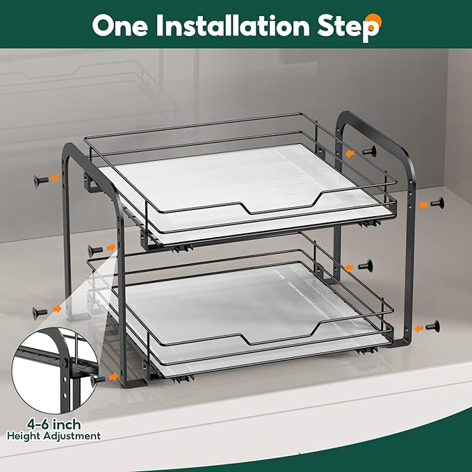 Spice Rack Organizer for Cabinet - 2-Tier Vertical Pull Out Spice Rack, Heavy Duty Metal Spice Shelf with Easy to Install Design, Fits Countertop, Cabinet & Pantry