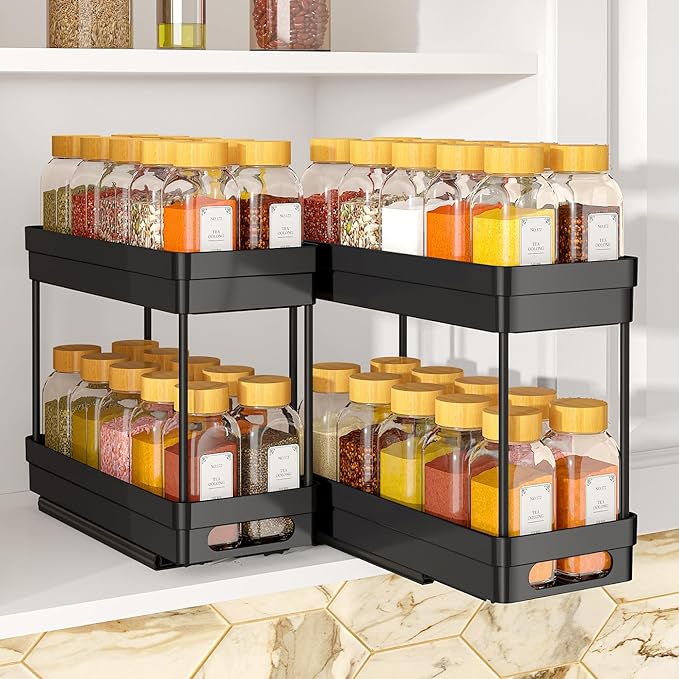 Pull Out Spice Rack Organizer for Cabinet, 2-Tier Slide Out Spice Racks Organizer,Easy Installation Cabinet Organizer Seasoning Kitchen Organizer,4.4''Wx10.5''Dx8.26''H,2Pack