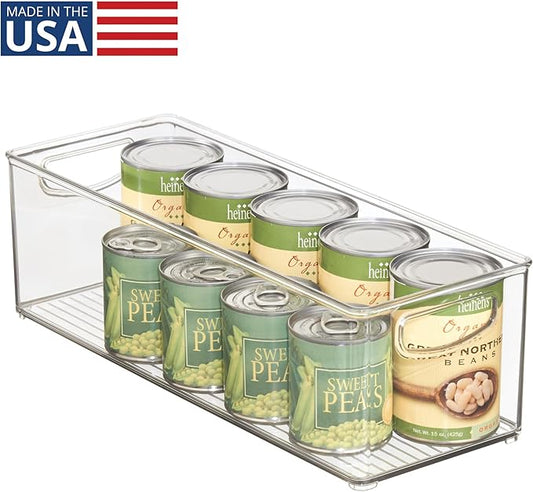 iDesign Plastic Stackable Pantry Bin with Handles for Cabinets or Fridge, Clear, Made in USA
